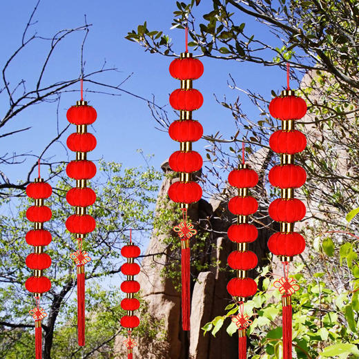 春节新年【植绒小灯笼串挂饰】三五连串植绒灯笼 装饰户外 街道树上布置 商品图3