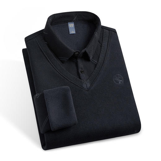 27DKTD9106【海利绒面料】罗蒙速暖绒内里加绒假两件衬衫领针织衫男士毛衣男衬衫 商品图5