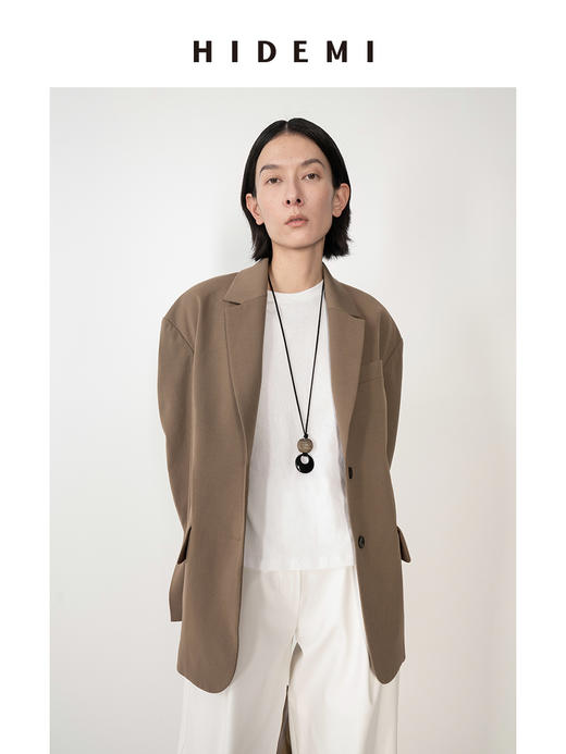 HIDEMI极简立裁设计感弧形肩袖腰带式宽松西装 商品图9