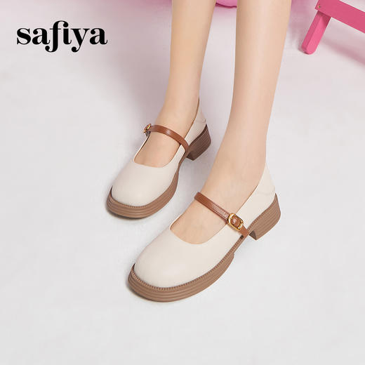 Safiya/索菲娅2025春季新品法式牛皮低跟百搭学院风浅口玛丽珍单鞋 SF41111094/SFD1111094 商品图1