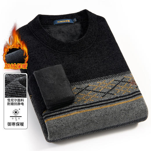 27DKLWA28R【加绒加厚】罗蒙秋冬网状提花针织衫男休闲保暖毛衣男士针织衫打底衫男 商品图3