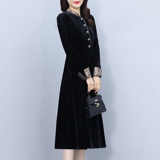 雀说新款时尚洋气立领拼接显瘦减龄中长款金丝绒连衣裙AL 7512 商品图2