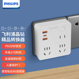 飞利浦（PHILIPS）排插插座86盒型桌面插座2*5孔+1*2孔+1*Type-C+2*USB-A组合孔USB充电SPB8031W/93