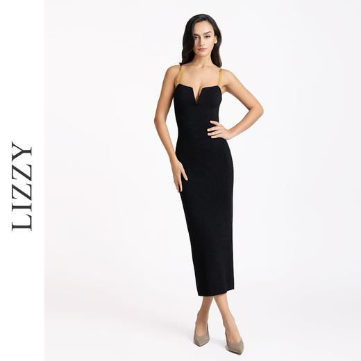 LIZZY 早秋性感吊带针织连衣裙露背无袖宴会礼服连衣裙中长款女7926 商品图0
