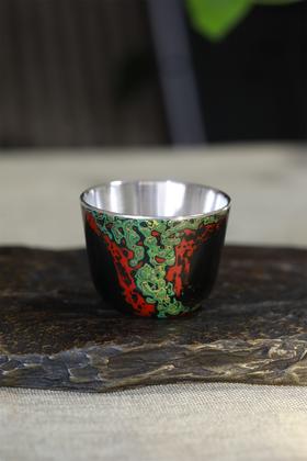大漆银杯°直口杯（漆纹随机）