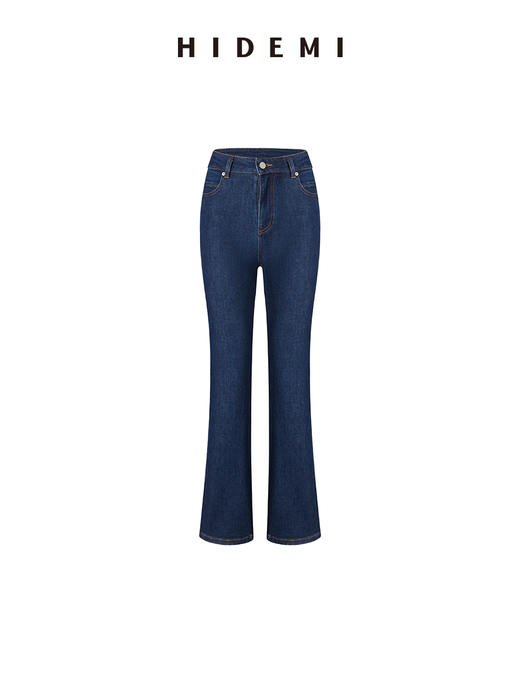 HIDEMI 蓝色复古柔软水洗微喇修身九分牛仔裤 商品图4