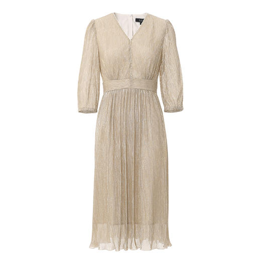 EITIE爱特爱法式V领优雅气质收腰显瘦百褶网纱亮丝连衣裙24春新款A2407337 商品图5