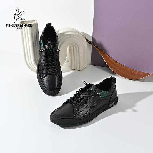 2024经典鲨春季新品男士休闲牛皮革百搭时尚板鞋KW08-D14011 商品图1