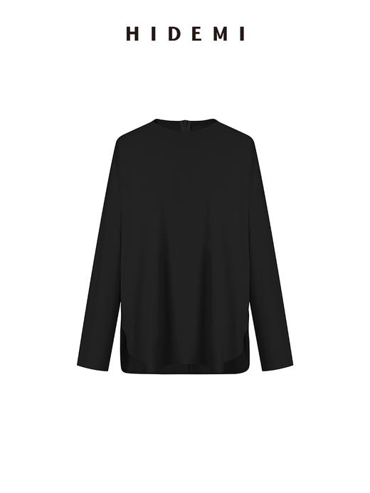 HIDEMI 基础款简约圆领拉链廓形高织棉长袖T恤 商品图7