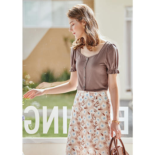 欧芮儿纯色心机短袖T恤女2021年新款夏季网红体恤超火ins针织上衣 商品图1