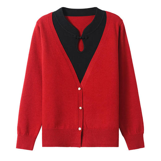 红色毛衣国风洋气春装假两件上衣针织打底衫CC-MY-2315 商品图4