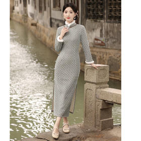 JN-401冬季加绒加毛加厚侧八扣长款旗袍文艺复古中国风气质女款旗袍