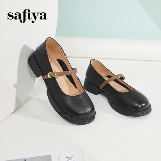 Safiya/索菲娅2025春季新品法式牛皮低跟百搭学院风浅口玛丽珍单鞋 SF41111094/SFD1111094 商品图2