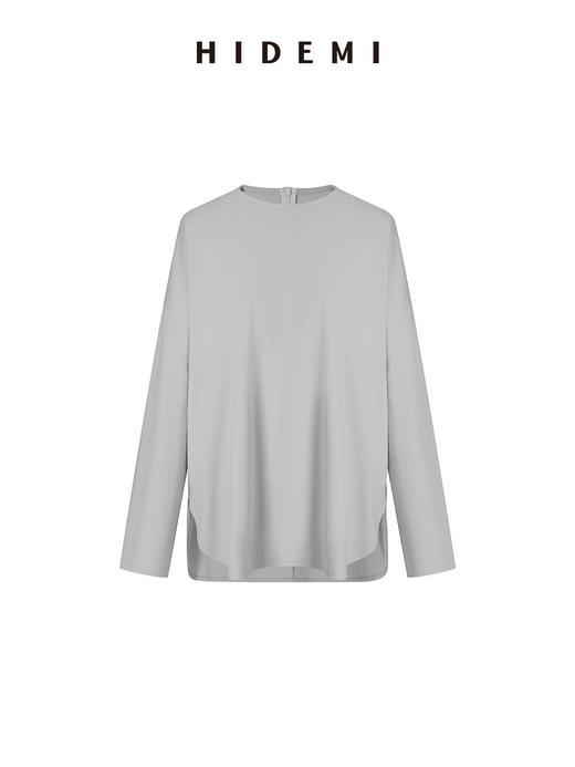 HIDEMI 基础款简约圆领拉链廓形高织棉长袖T恤 商品图9