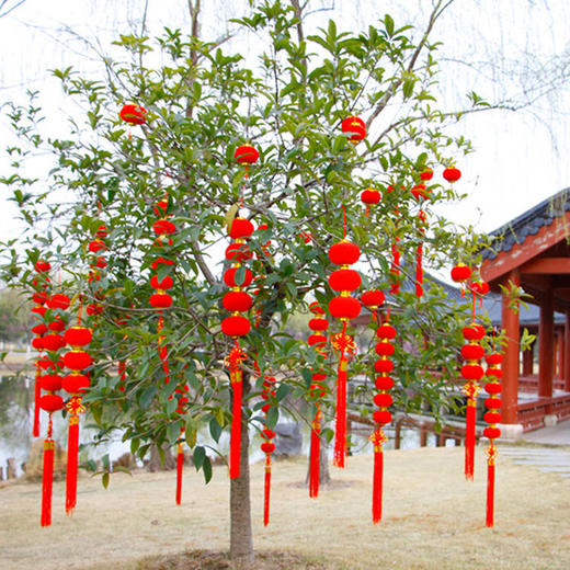 植绒小灯笼串挂饰大红灯笼春节元旦户外街道树上装饰结婚场景布置 商品图3