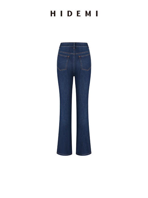 HIDEMI 蓝色复古柔软水洗微喇修身九分牛仔裤 商品图5