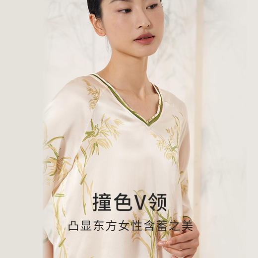 【鸟啼竹影】金三塔100%桑蚕丝家居服新中式真丝睡衣时尚雅致印花睡衣套   YSFEA201 商品图1