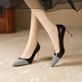 细跟拼色小香风单鞋，气质名媛风高跟鞋AK&3468