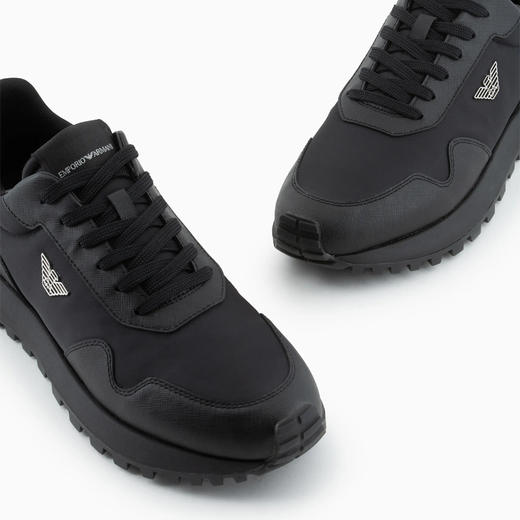 【一】EMPORIO ARMANI 阿玛尼 男士再生尼龙老鹰徽标休闲运动鞋 黑色 X4X630 XN877 K001 商品图3