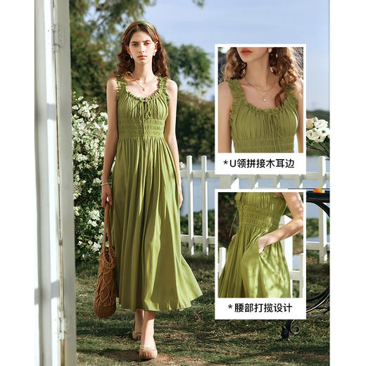 OLrain欧芮儿法式连衣裙女早春2024年新款U领收腰显瘦无袖长裙 商品图2