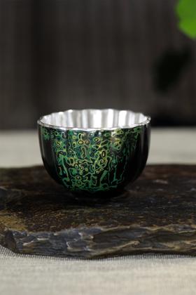 大漆银杯°菊韵花瓣杯（漆纹随机）