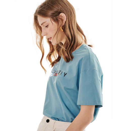 欧芮儿刺绣短袖T恤女2021新款夏季宽松韩版网红体恤ins百搭上衣潮 商品图3