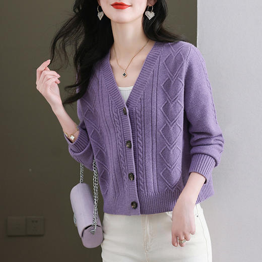 针织开衫女士麻花上衣，春秋新款短款外搭配裙子小个子毛衣外套CC-101-86160 商品图1