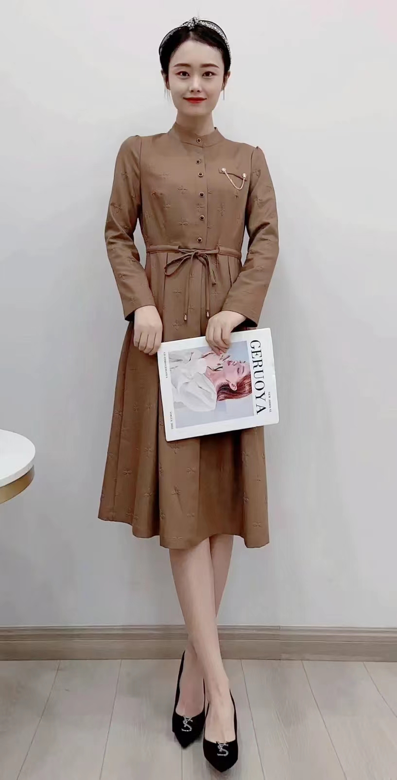 A7016        复古气质修身显瘦打底连衣裙（特价不退换）