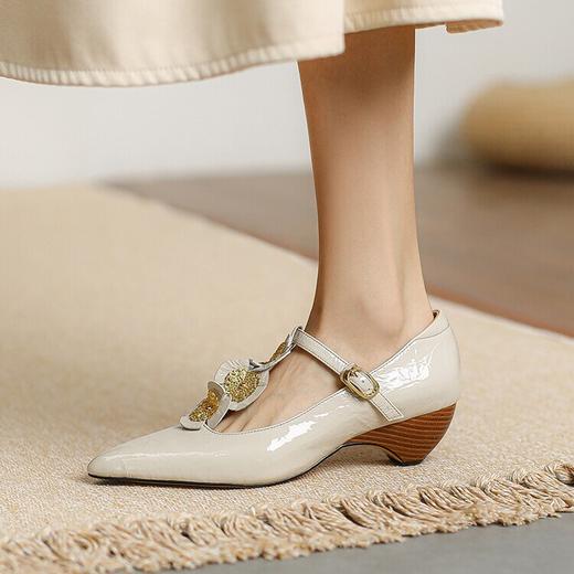 复古法式低跟花朵玛丽珍鞋，漆皮时尚尖头浅口单鞋MBJR&708【预售5天】 商品图3