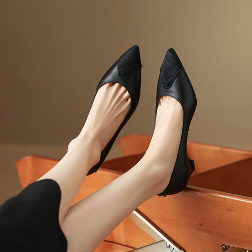 春季新款，浅口拼色小皮鞋爆款网红女鞋真皮鞋子HYT-7323 商品图4