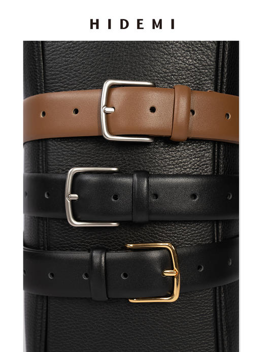 HIDEMI 极简进口牛皮方扣宽腰带 商品图0