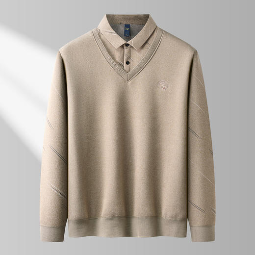 27DKTD9106【海利绒面料】罗蒙速暖绒内里加绒假两件衬衫领针织衫男士毛衣男衬衫 商品图1