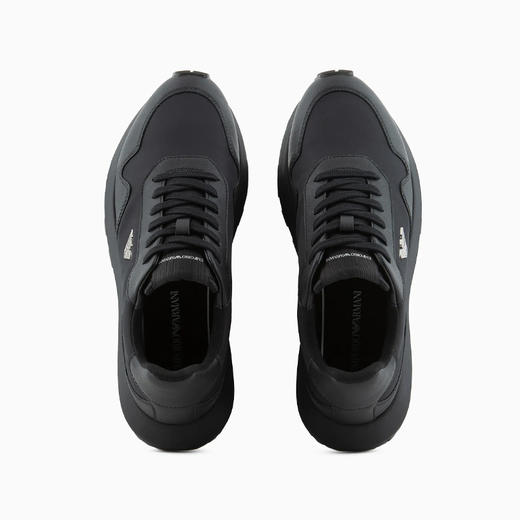 【一】EMPORIO ARMANI 阿玛尼 男士再生尼龙老鹰徽标休闲运动鞋 黑色 X4X630 XN877 K001 商品图1