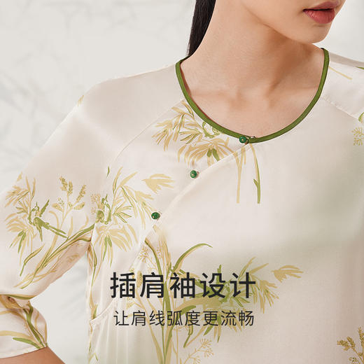 【鸟啼竹影】金三塔100%桑蚕丝家居服新中式真丝时尚雅致印花睡裙新品   YSFEA303 商品图2