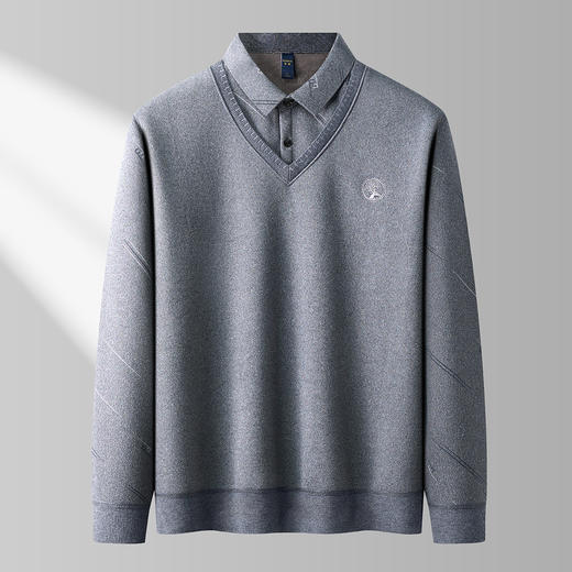 27DKTD9106【海利绒面料】罗蒙速暖绒内里加绒假两件衬衫领针织衫男士毛衣男衬衫 商品图3