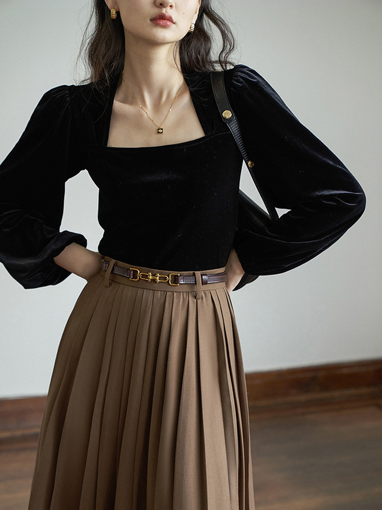 【两件立减20元】2024新款泡泡袖女金丝绒打底衫 保暖柔顺丝滑 光泽好上衣时尚内搭