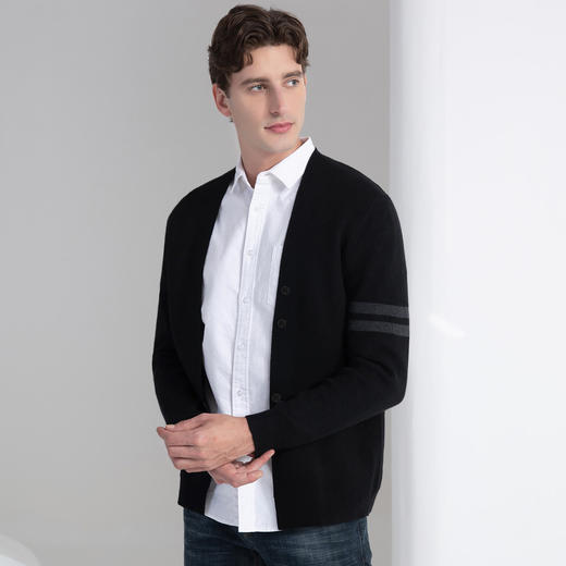 【经典款】罗蒙秋冬针织开衫拼色横条外套男时尚百搭针织衫男士外套毛衣 商品图2