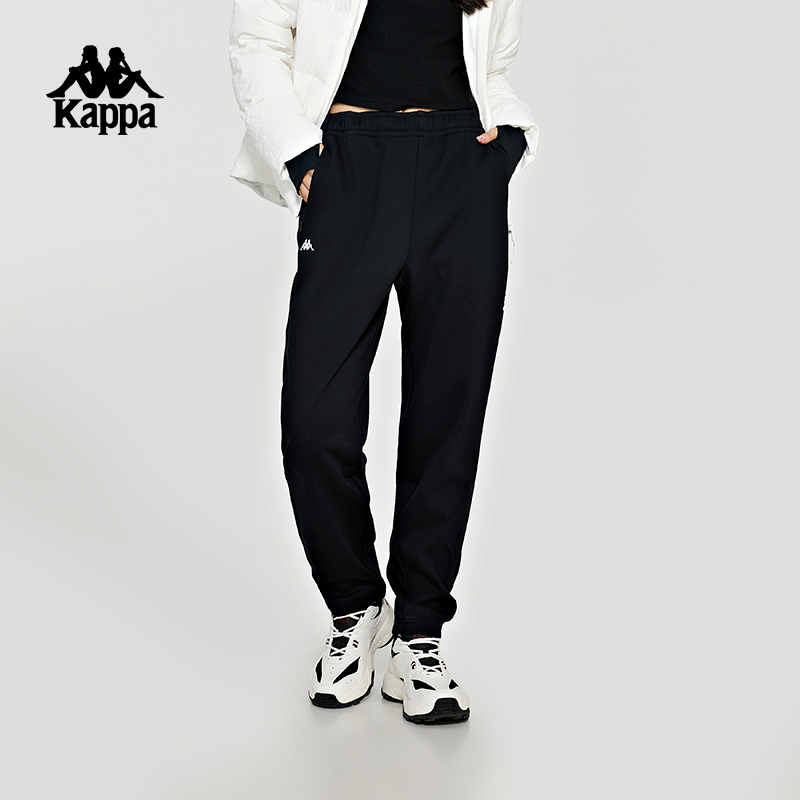 Kappa卡帕针织休闲裤新款女运动加绒黑色卫裤K0D82AK43