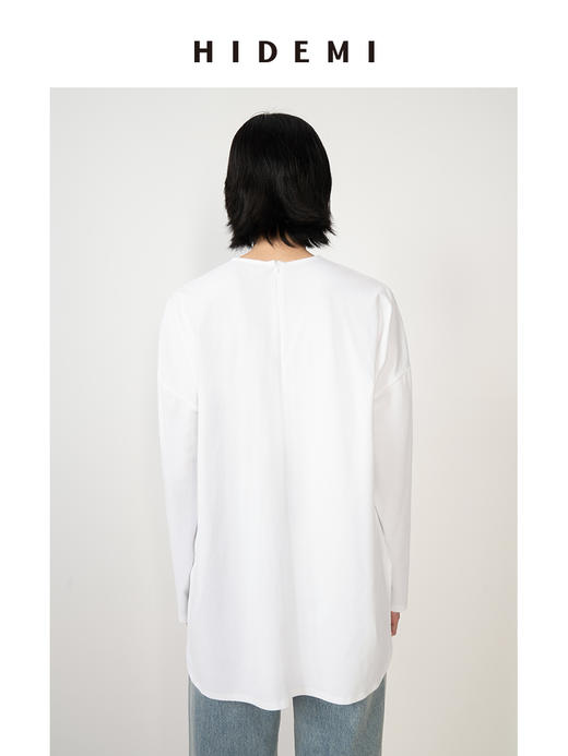 HIDEMI 基础款简约圆领拉链廓形高织棉长袖T恤 商品图5