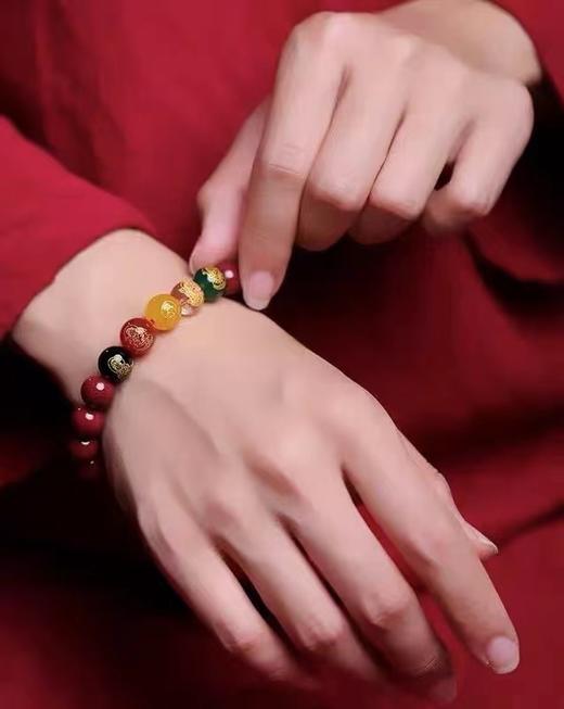 三件套组合（朱砂耳钉8mm+朱砂五色珠手串10mm+紫金砂塔链6mm） 商品图1