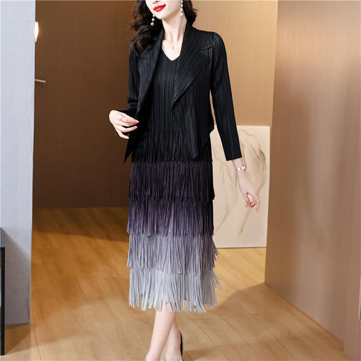 雀说新款时尚洋气西装领外套显瘦蛋糕裙两件套褶皱连衣裙AL 1360 商品图1