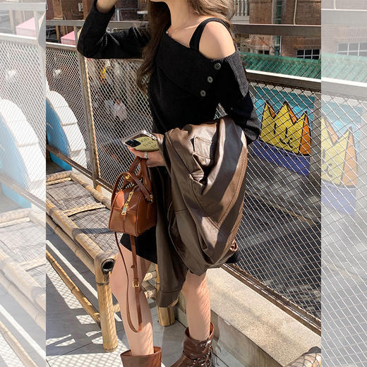 <曾小咸推荐>【酷感辣妹】黑色一字肩连衣裙 商品图3