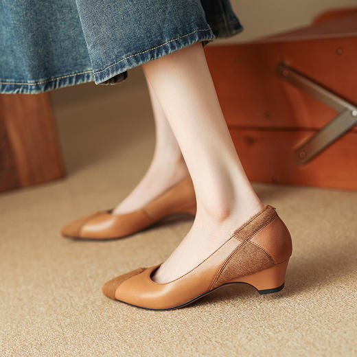 春季新款，浅口拼色小皮鞋爆款网红女鞋真皮鞋子HYT-7323 商品图7