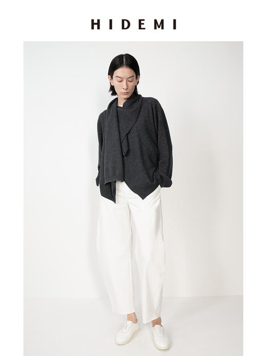 HIDEMI 美丽奴羊毛不对称多穿式毛织上衣 商品图1