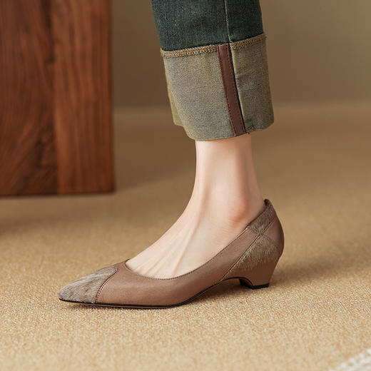 春季新款，浅口拼色小皮鞋爆款网红女鞋真皮鞋子HYT-7323 商品图0