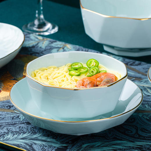 景德镇北欧低骨陶瓷18件套（描金影青） 商品图1