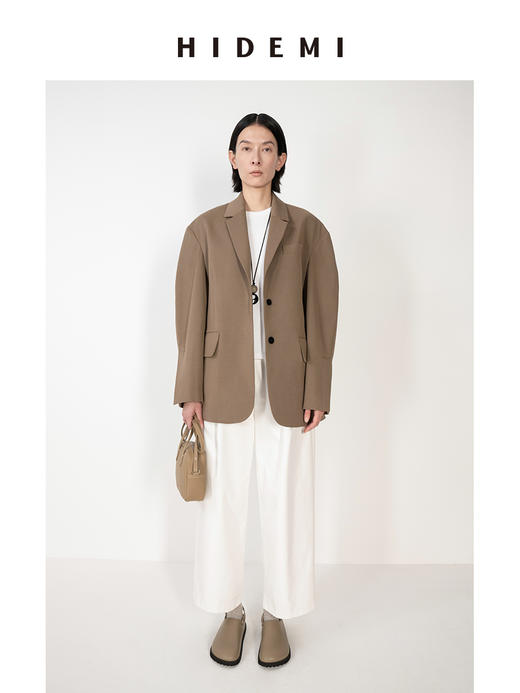 HIDEMI极简立裁设计感弧形肩袖腰带式宽松西装 商品图10