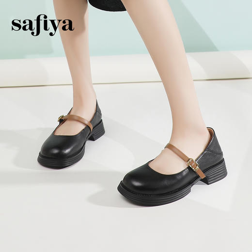 Safiya/索菲娅2025春季新品法式牛皮低跟百搭学院风浅口玛丽珍单鞋 SF41111094/SFD1111094 商品图5