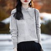 秋冬提花上衣，宽松新中式旗袍立领羊毛针织衫女复古针织打底衫毛衣QH-NS3181 商品缩略图1