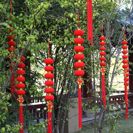 植绒小灯笼串挂饰大红灯笼春节元旦户外街道树上装饰结婚场景布置 商品图1